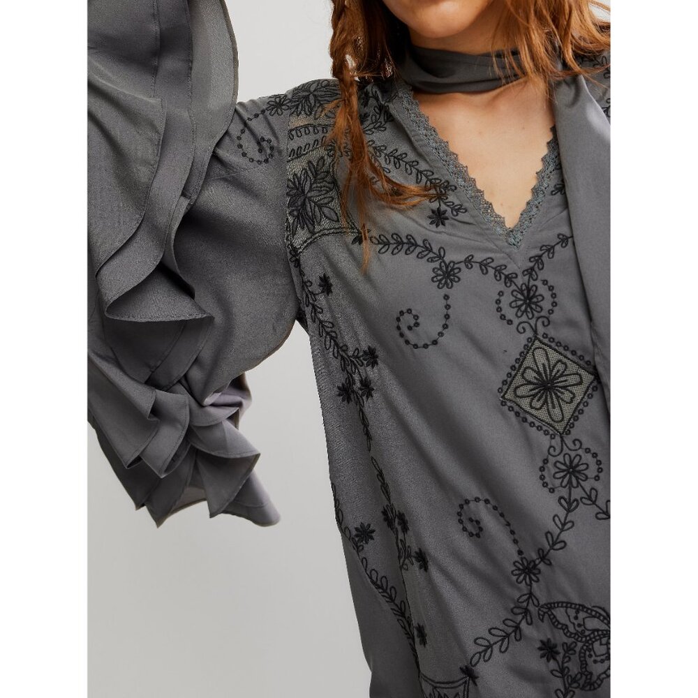 Free People Gray Embroidered Ruffle Mini Dress - Picture 5 of 11